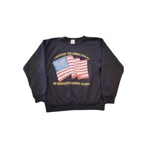 Vintage Raggs Sweatshirt Large Support The Armed Forces On Desert Storm USA Flag